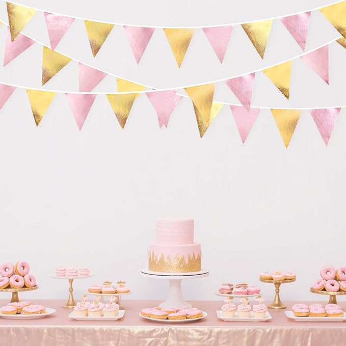 Pink Gold Party Decoration Metallic Fabric Light Pink Gold Triangle