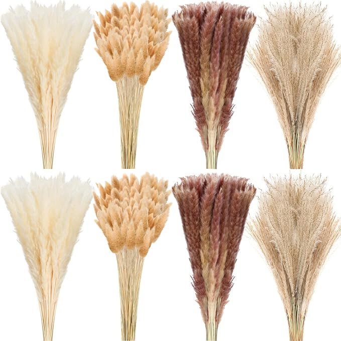 400 Pcs Dried Pampas Grass Decor Bulk 17 Inch White Dried Reed Grass