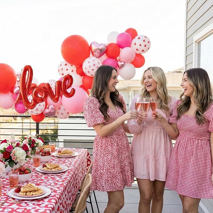 Valentines Day balloon garland arch kit with Banner red Hot pink and