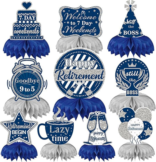 10 Pcs Retirement Party Decorations, Blue Silver Retirement Table
