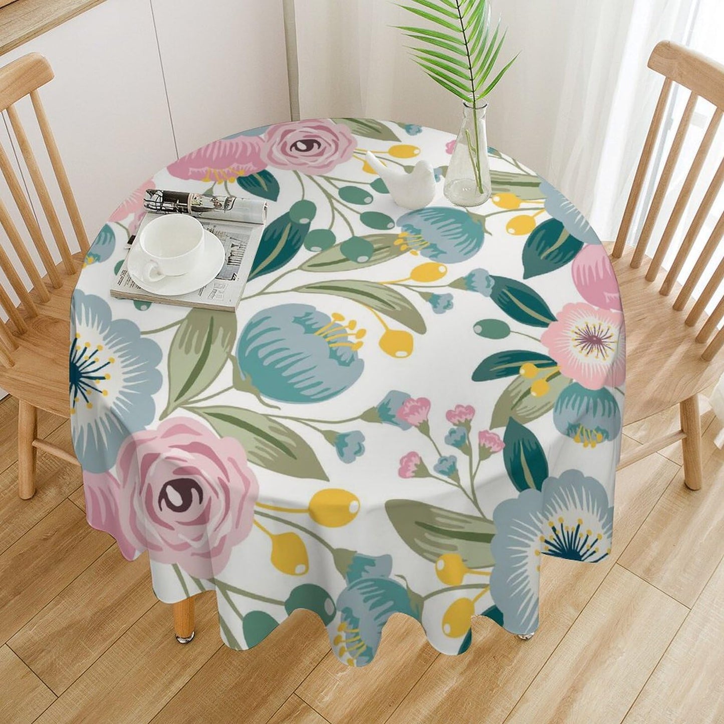 JanJCurt Spring Floral Tablecloth, Boho Blue Blossom Wildflowers Girly