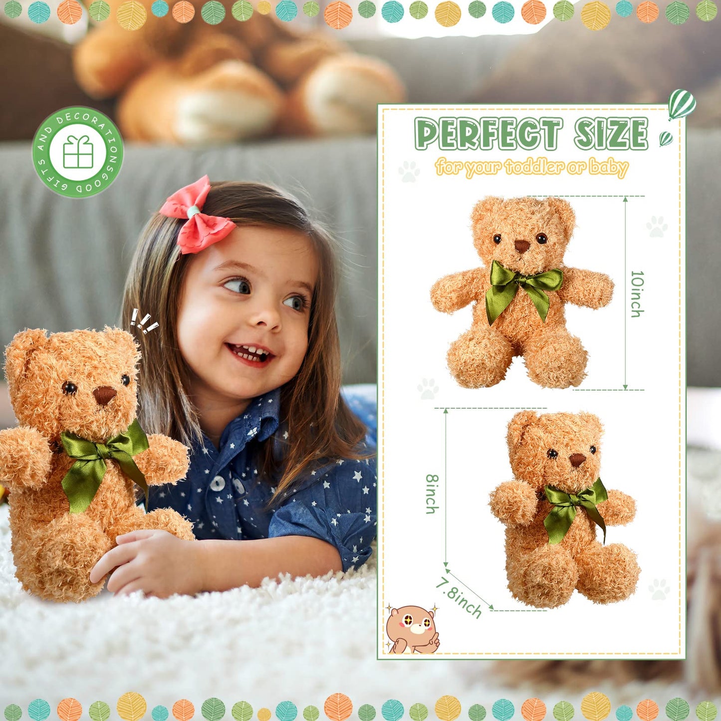 Zhanmai 9 Pieces Cute Bear Stuffed Animals 10 Inch Soft Plush Stuffed