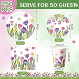 250 Pcs Tulip Floral Paper Plates and Napkins Spring Party Supplies