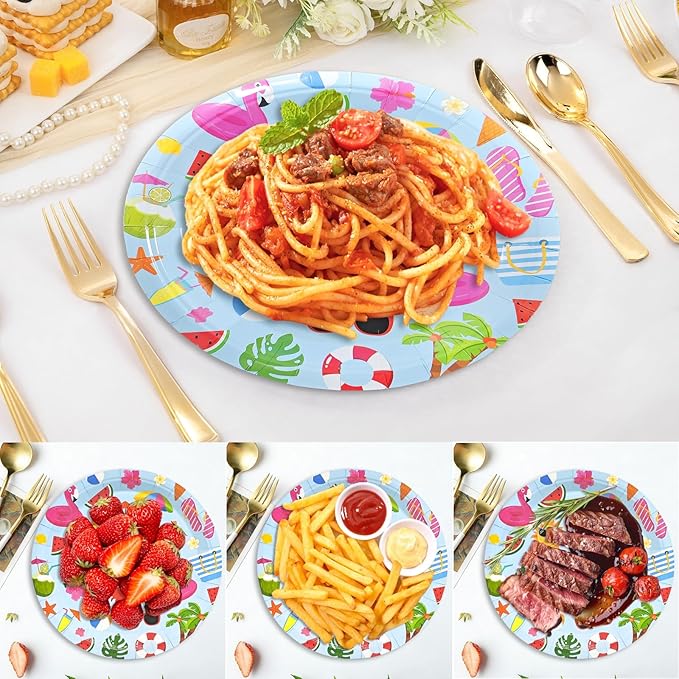 Eunika 80 PCS Summer Beach Party Paper Plates 40 PCS 9 Inch & 40 PCS