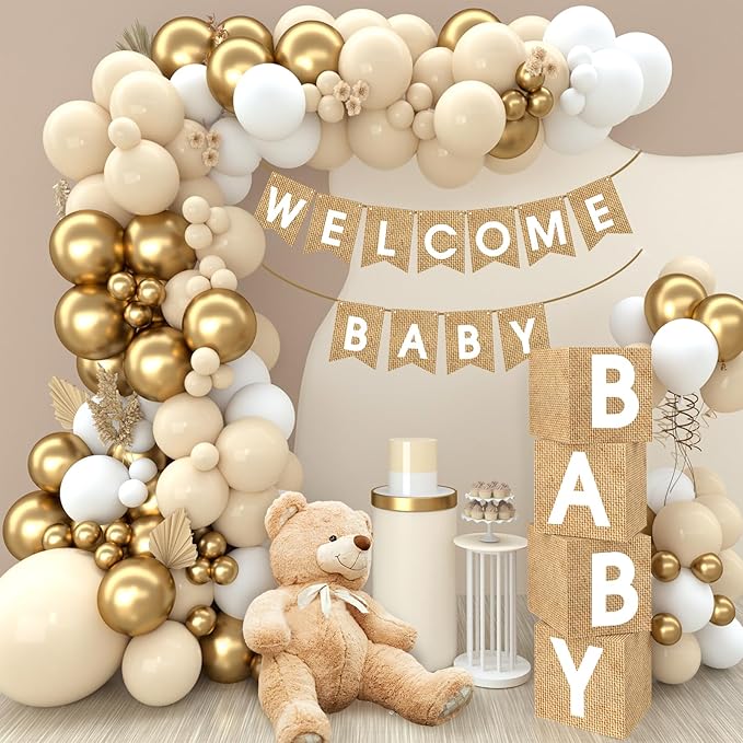 Boho Baby Shower Decorations 97Pcs Burlap Grain Baby Boxes Nude and