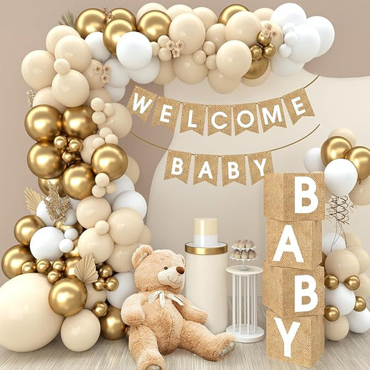 Boho Baby Shower Decorations 97Pcs Burlap Grain Baby Boxes Nude and