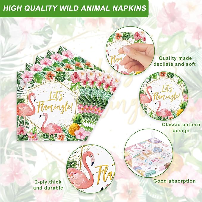 120 Pcs Flamingo Birthday Party Supplies Tropical Luau Hawaiian