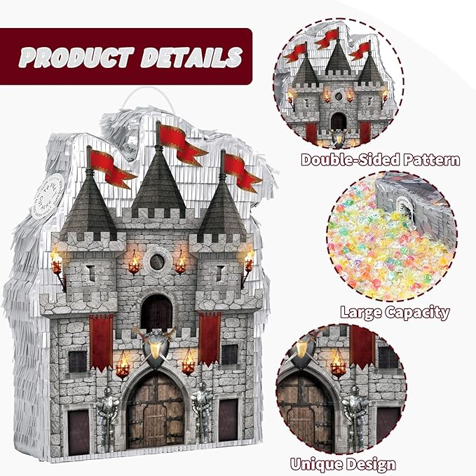 WERNNSAI Medieval Castle Piñata - Medieval Piñata with Blindfold and