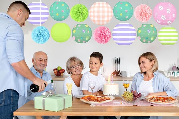 14pcs Easter Party Hanging Decorations Vintage Paper Lanterns and