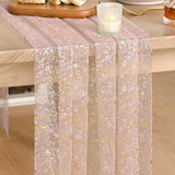 Artoid Mode Gold Gauze Pink Table Runner 120 Inch 10FT, Glitter