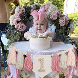 Handmade Boho Pink 1st Birthday High Chair Banner First Highchair