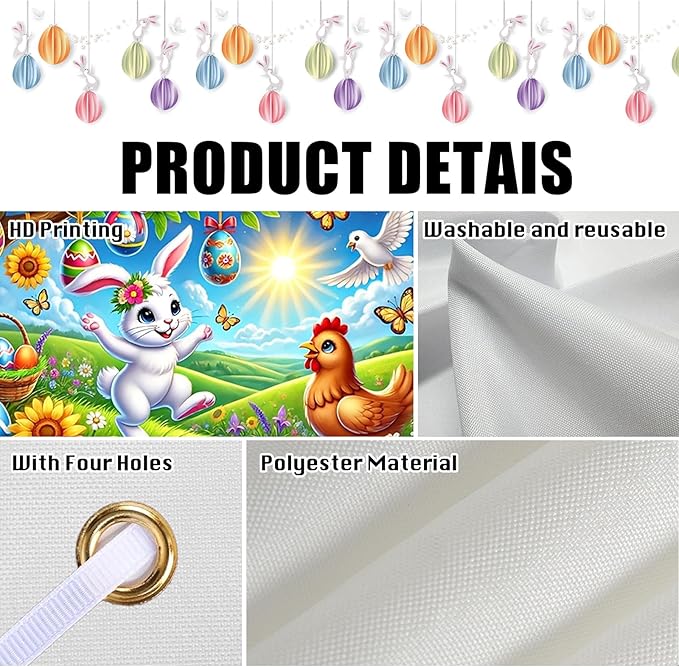 Nuxovilar Easter Banner Polyester 43x70.86 Inches Large Easter Banner