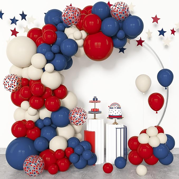 Amandir 153Pcs Red White Blue Balloon Arch Kit, Different Sizes 18 12