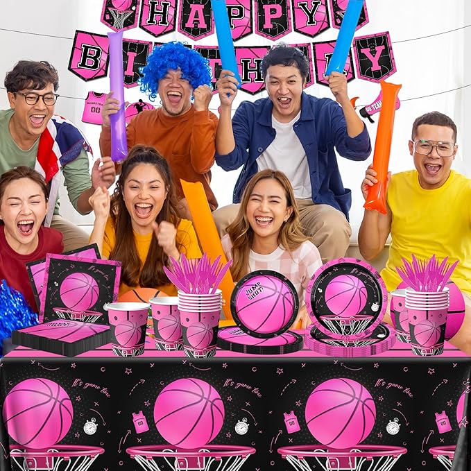 Basketball Party Decorations, 142Pcs Pink Basketball Birthday Party