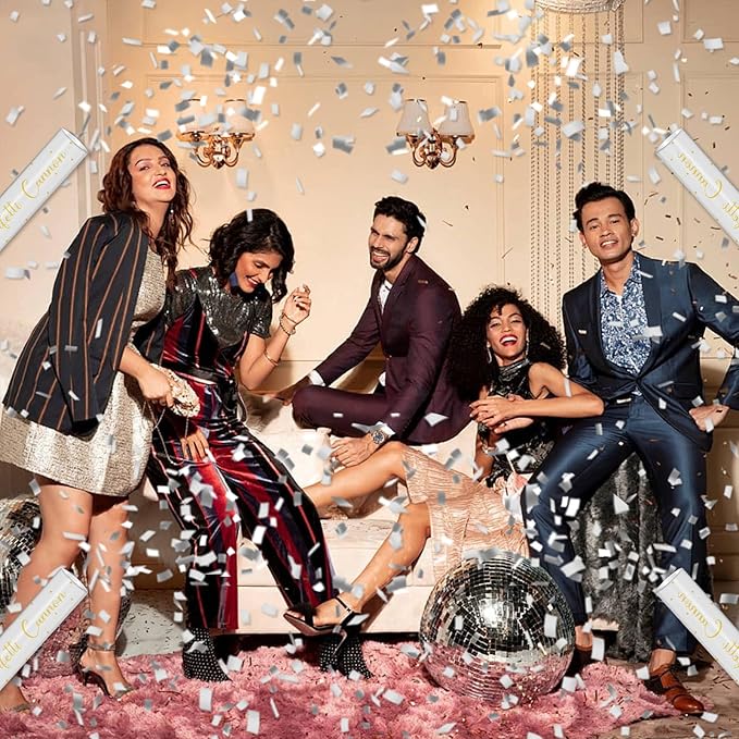 12" Silver & White Confetti Cannons - Party Poppers for Birthday
