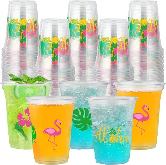 50 Pcs Hawaiian Luau Party Cups 16 oz Tropical Luau Drinking Cups