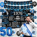 50th Birthday Decorations for Men Black Blue Back in 1976 Poster
