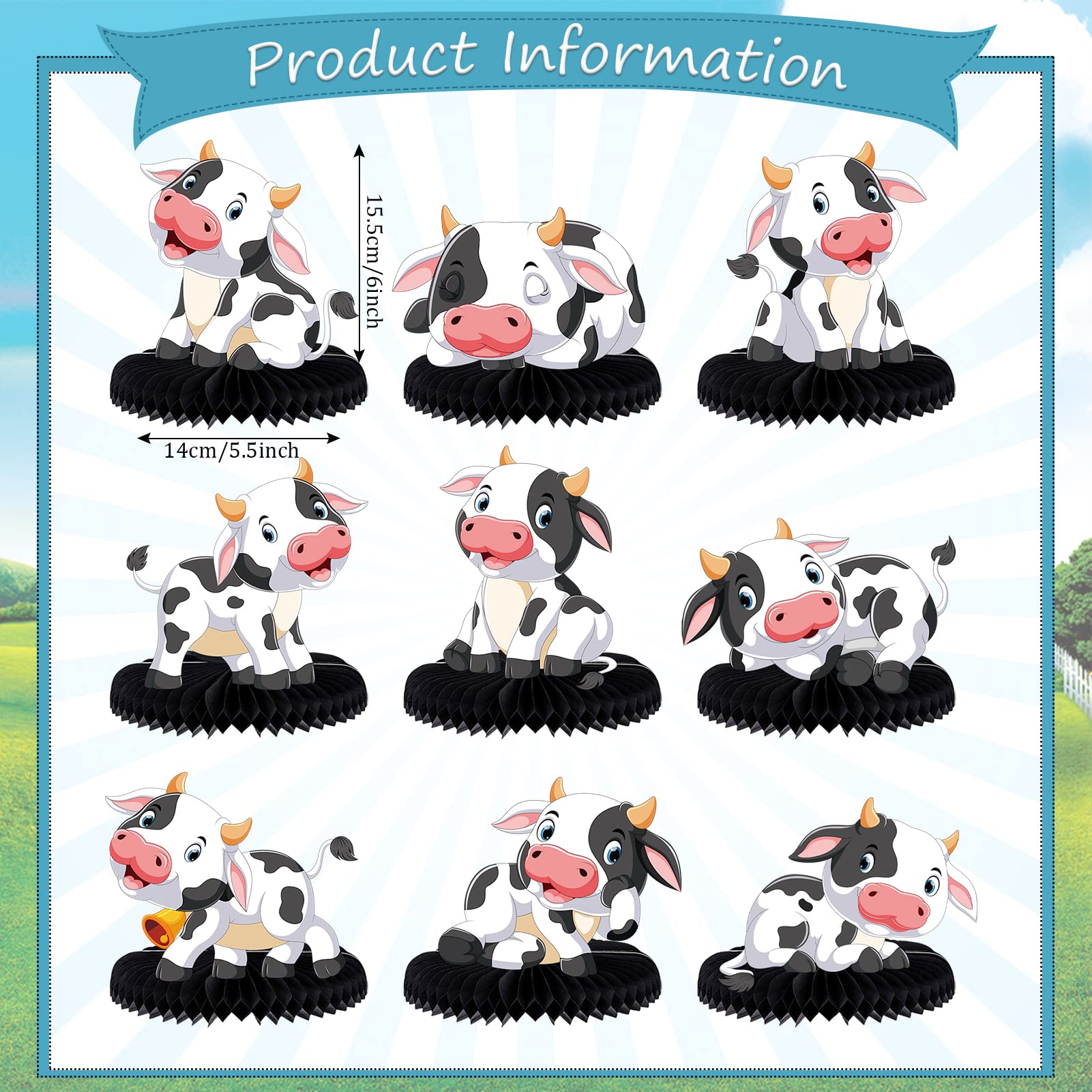 9 Pcs Cow Honeycomb Centerpieces Farm Animals Cow Table Topper