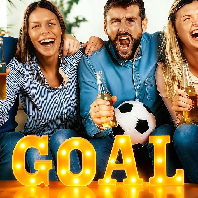 4 Pcs Soccer Party Decorations Goal LED Lights Sign Soccer Football