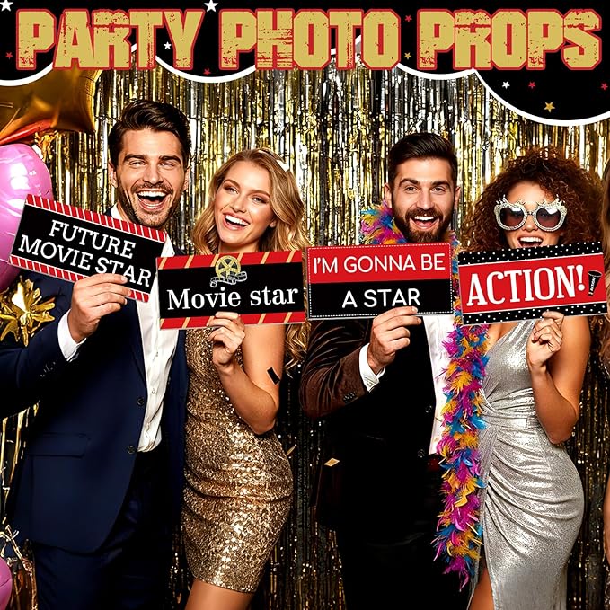 24 Designs Movie Party Photo Booth Props Double Sided 11.02 x 5.51''