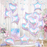 Iridescent Heart Balloons, 12PCS Holographic Clear Star Balloons, 18