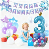 40 Inch Blue Number 3 Balloon Tower Set Winter Ice Princess Theme