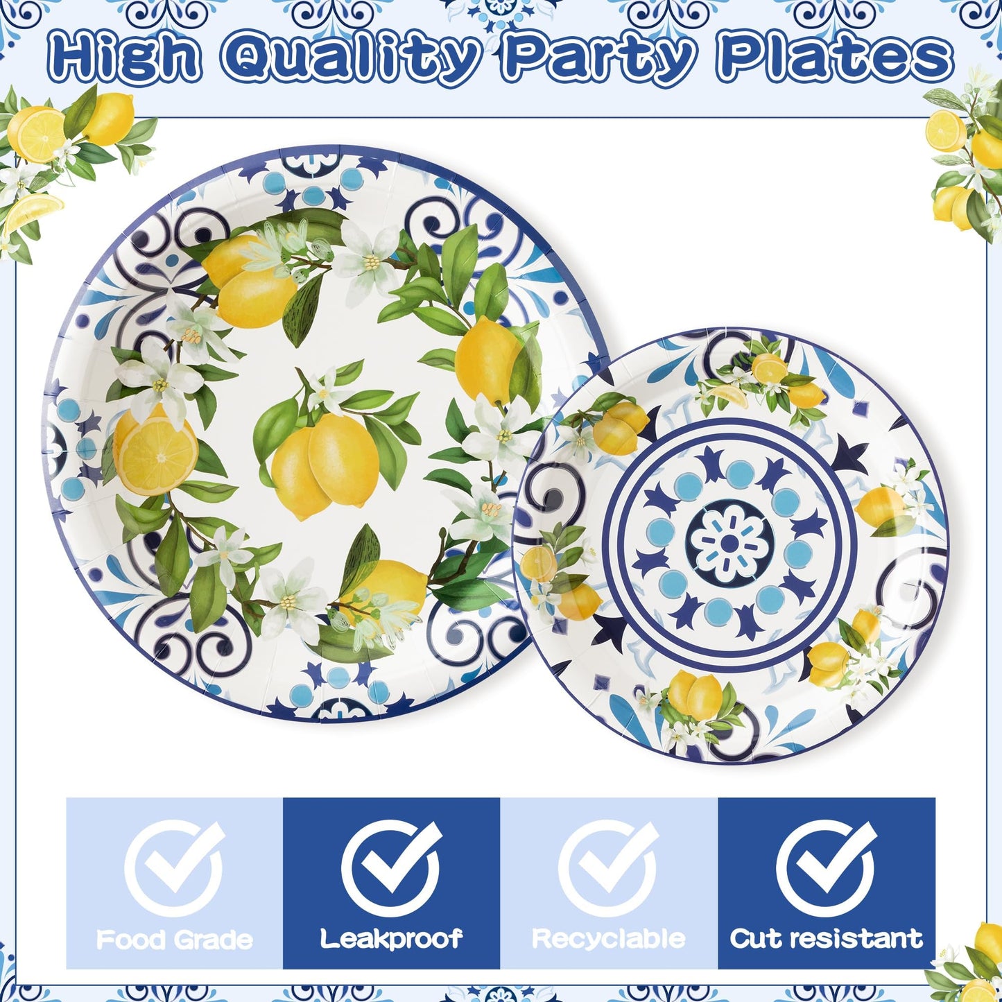 G1ngtar 96Pcs Capri Lemon Blue Tiles Yellow Lemon Summer Citrus Fruit