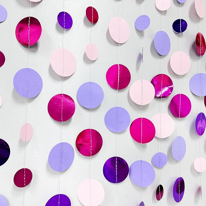 Pink and Purple Party Decorations Circle Dots Garland Hot Pink