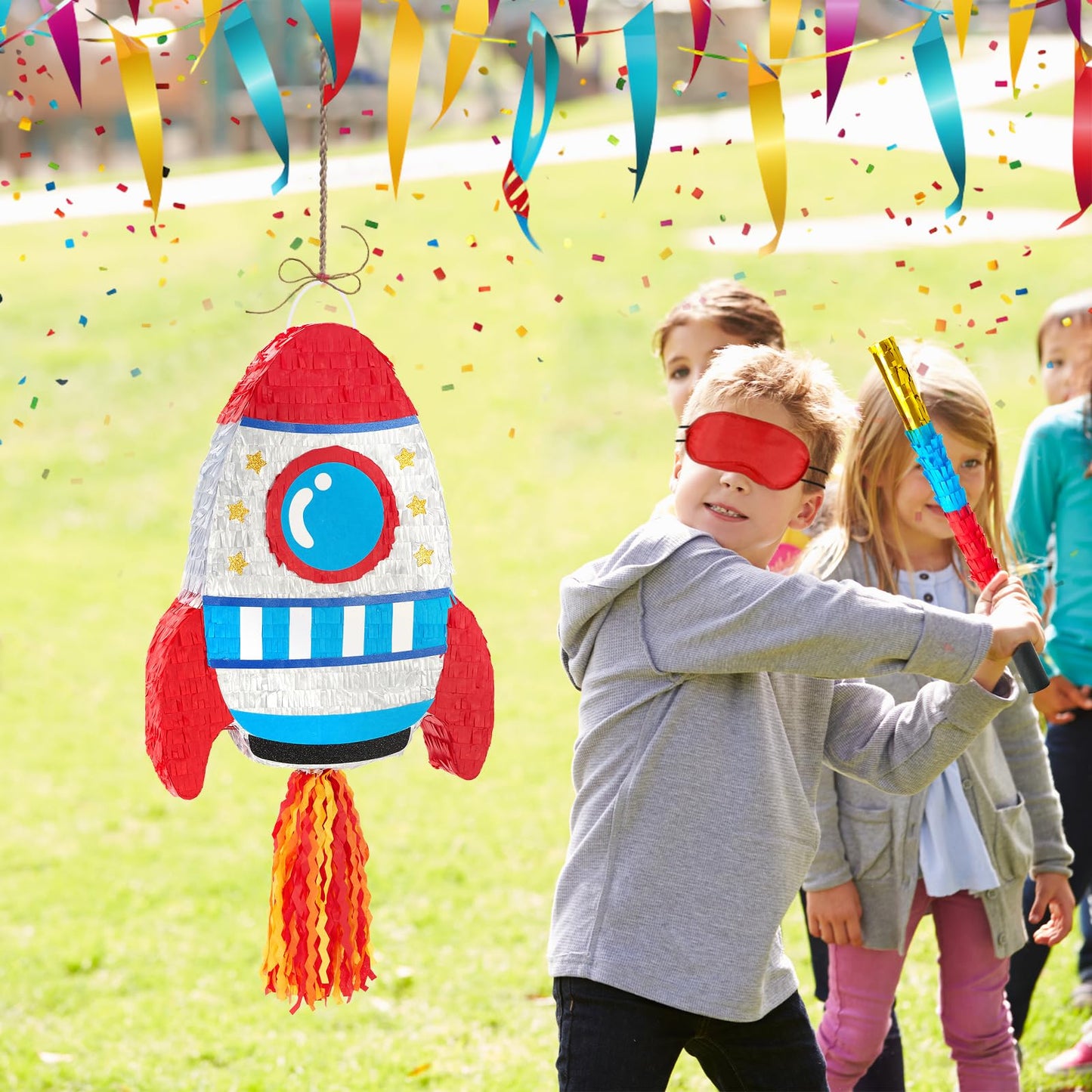 WERNNSAI Rocket Piñata - Rocket Ship Piñata Bundle with Blindfold and