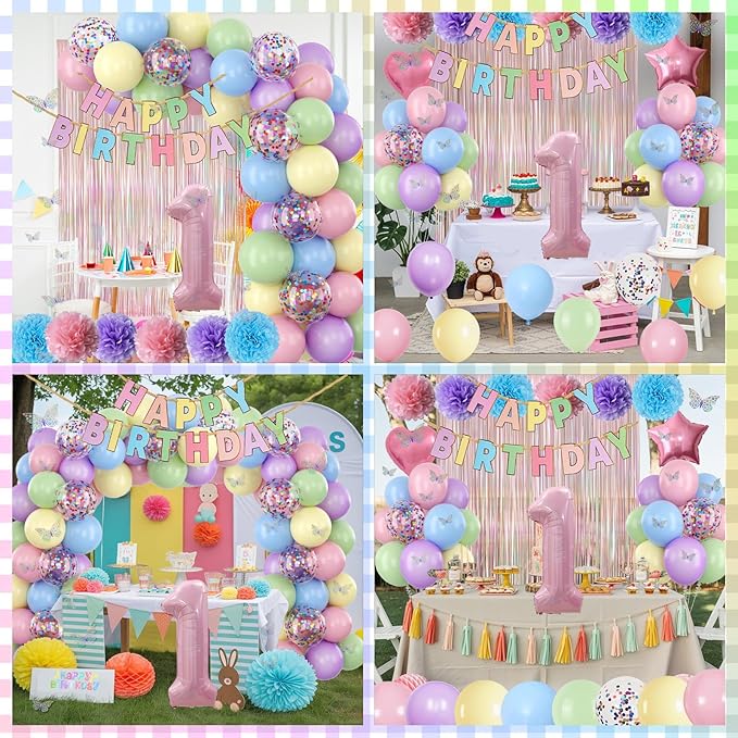 Pastel 1st Birthday Party Decorations for Girls Number 1 Balloon