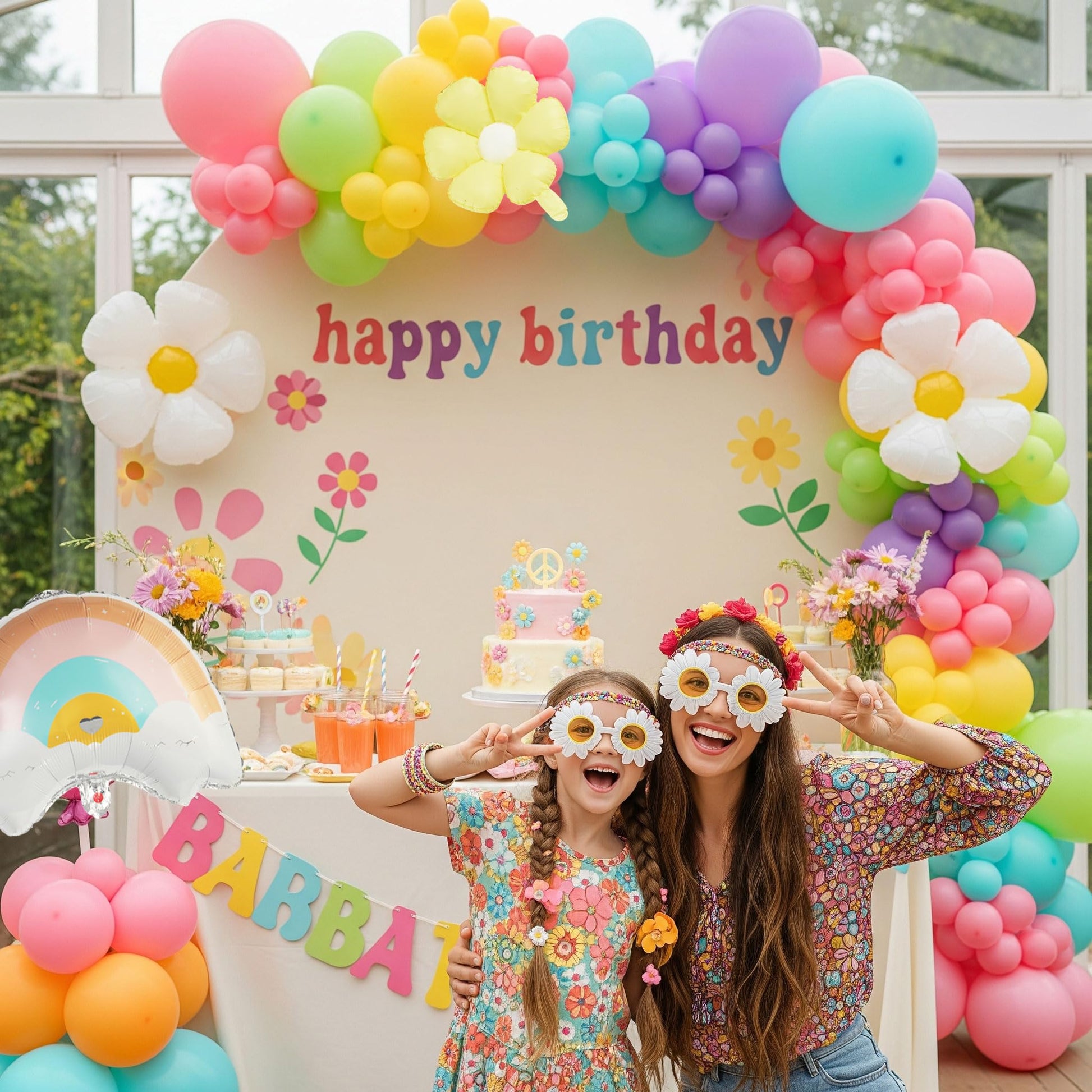 Pastel Daisy balloon arch kit Pastel pink yellow green blue red Purple