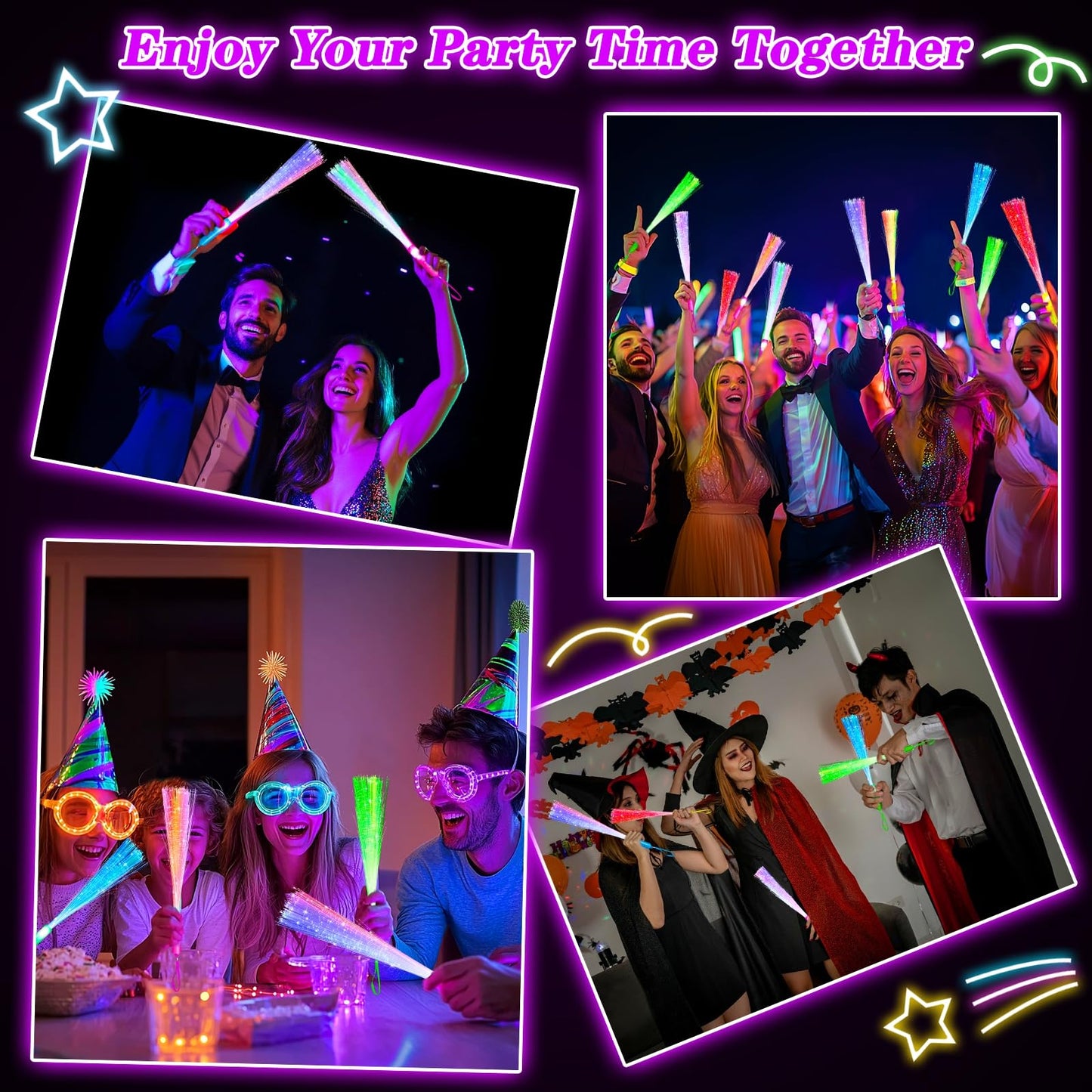 TURNMEON 30 Pcs Colorful Glow Fiber Wands,Toys Glow Sticks Bulk Party