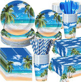 219 Pcs Beach Party Decorations Blue Summer Tropical Plate Napkin