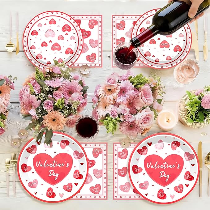 Valentine's Day Party Supplies Tableware Set Red Heart Love