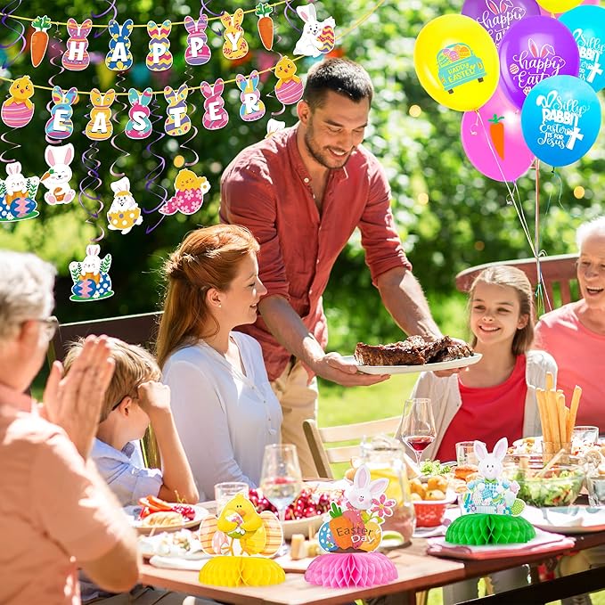 55PCS Easter Decorations HAPPY EASTER Banner 16PCS Easter Balloons