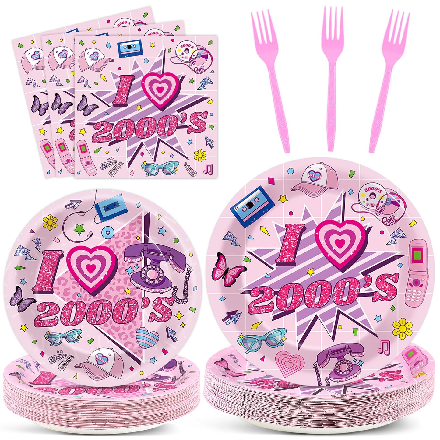 Qyeahkj 100Pcs 2000s Y2K Pink Decorations Party Supplies 90s Plates