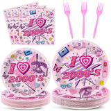Qyeahkj 100Pcs 2000s Y2K Pink Decorations Party Supplies 90s Plates