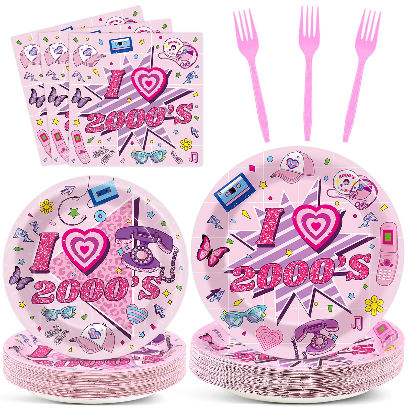 Qyeahkj 100Pcs 2000s Y2K Pink Decorations Party Supplies 90s Plates