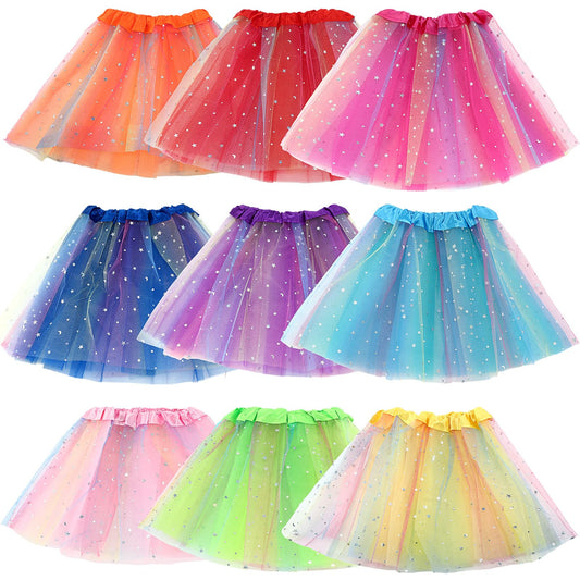 JaGely 9 Pcs Ballet Tutu for Girls Rainbow 3 Layers Fluffy Multicolor