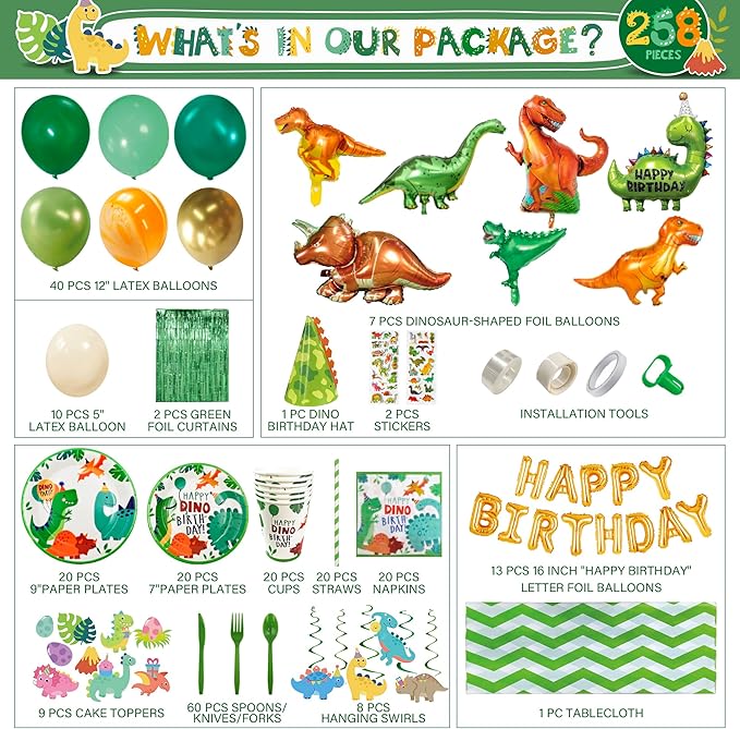 Party Spot! 258 pcs Dinosaur Birthday Party Decorations For Boy 20