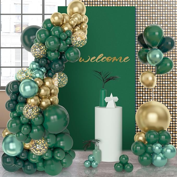 Amandir 153pcs Green and Gold Balloon Garland Arch Kit, Different