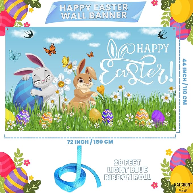Happy Easter Banner XtraLarge 72x44 Inch Easter Backdrop for