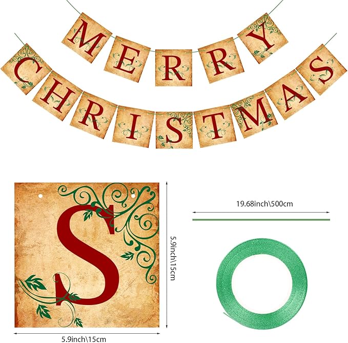 Merry Christmas Banner Vintage Christmas Garlands Decorations for
