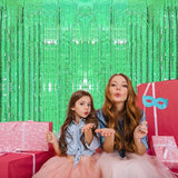 2 Pack 3.2ft x 8.2ft Green Foil Fringe Curtain, Metallic Tinsel Foil