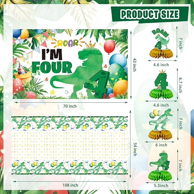Roar Im 4 Dinosaur Party Decorations 134Pcs 4th Dinosaur Dino