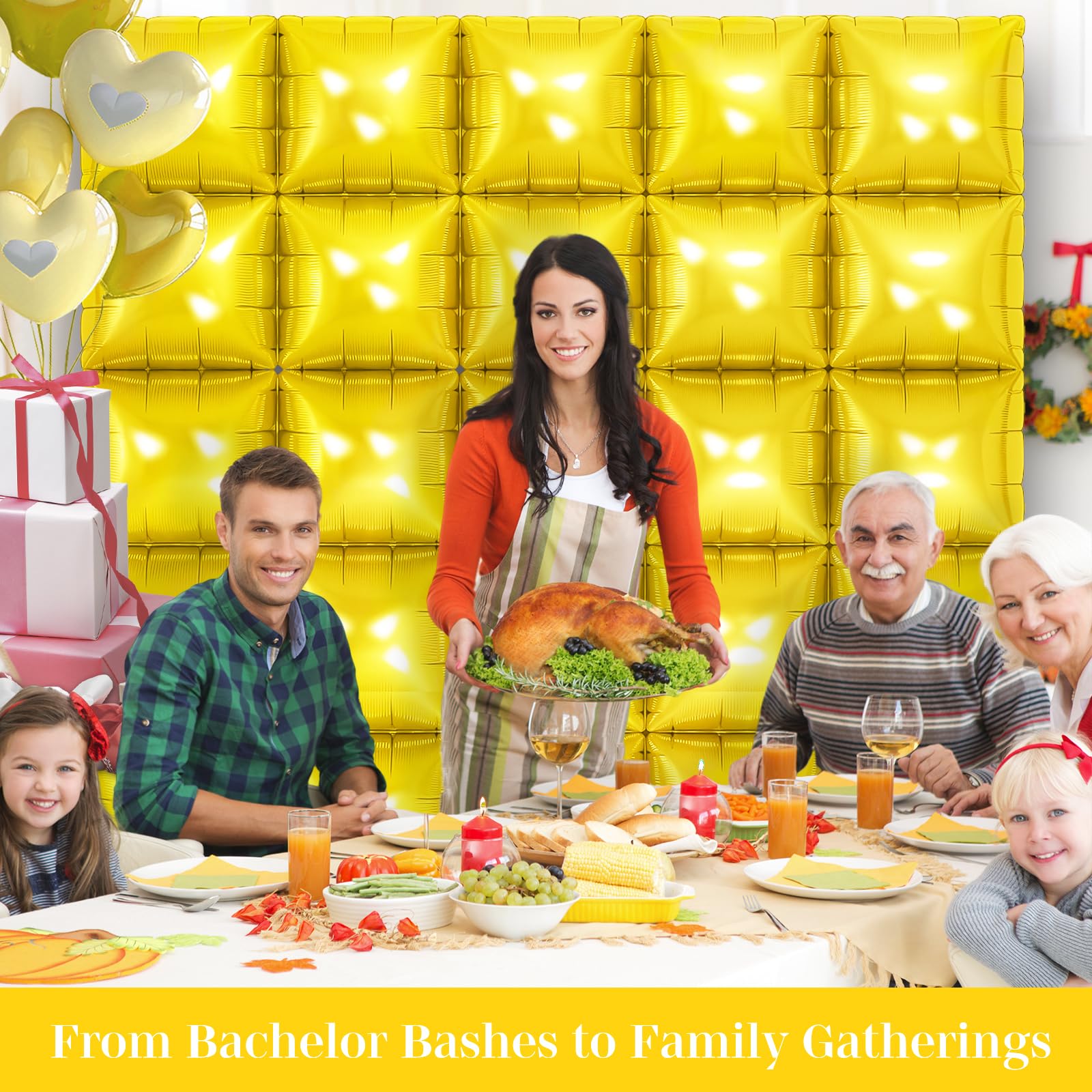 Gold Square Foil Balloons 25 Pcs Metallic Gold Balloons Wall Backdrop