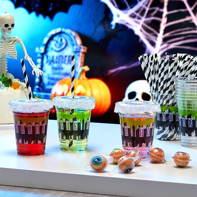 50 Pcs Halloween Black and White Juice Classic Horror Party Plastic