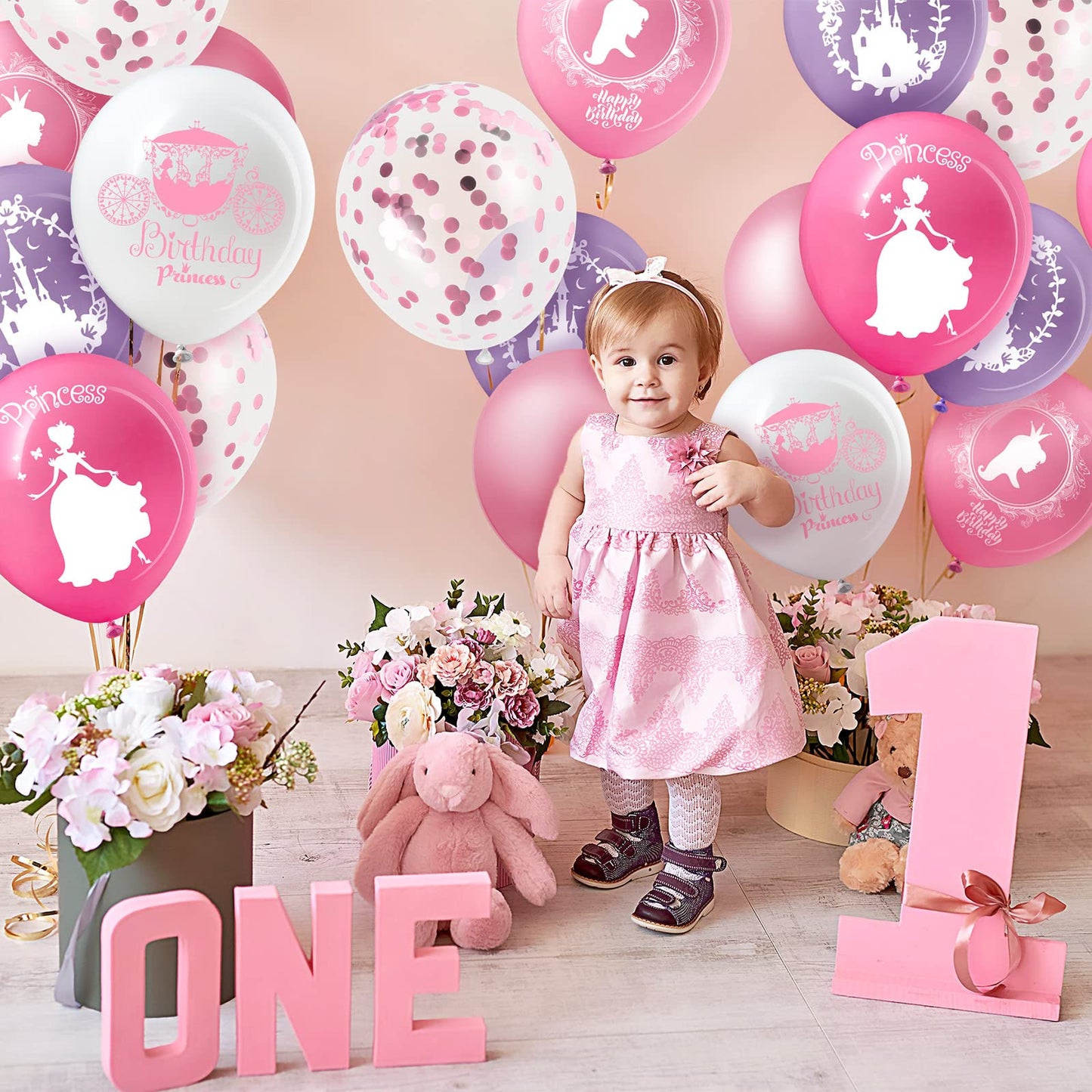 Civaner 48 Pieces Princess Balloons Bulk 12 Inch Pink Princess Themed