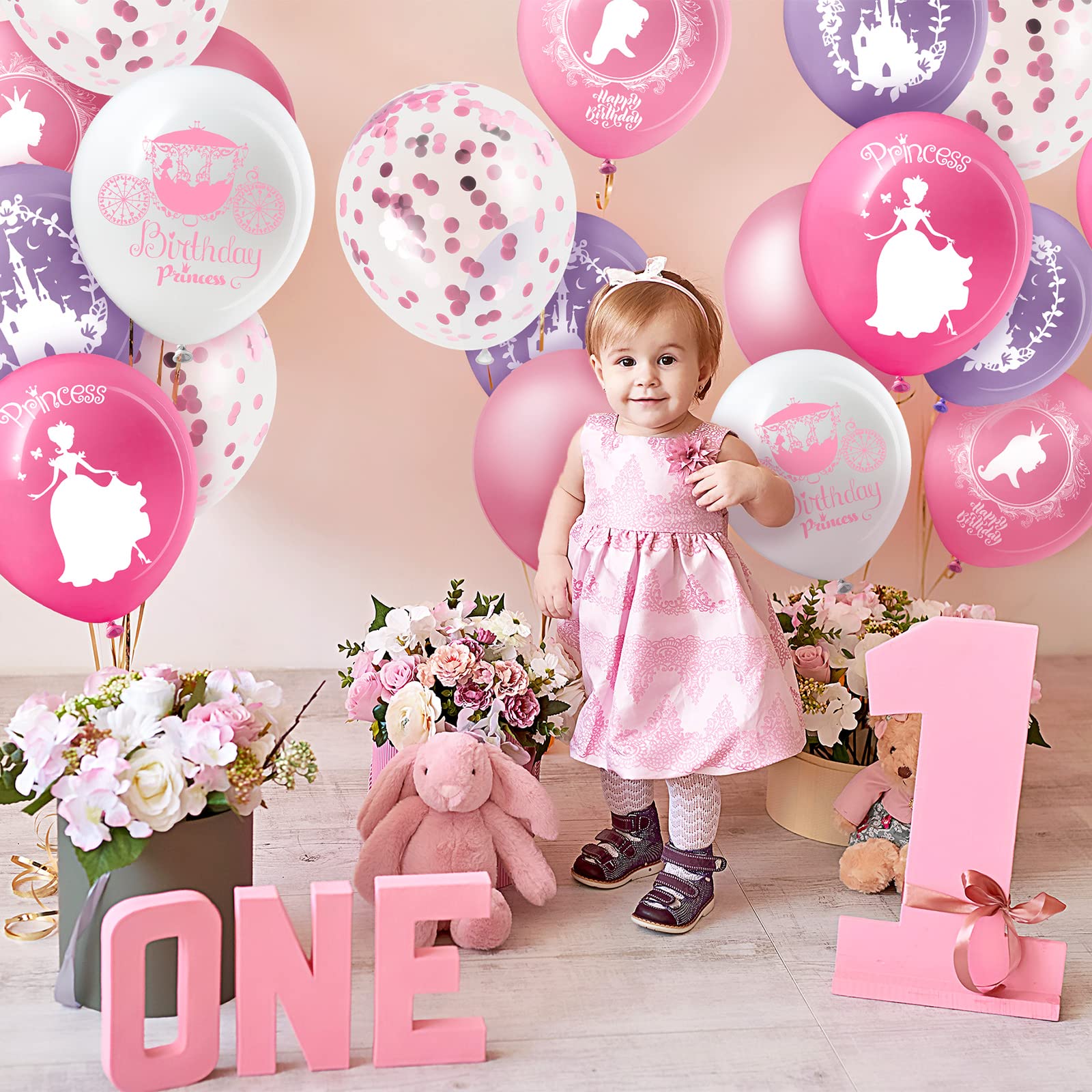 Civaner 48 Pieces Princess Balloons Bulk 12 Inch Pink Princess Themed