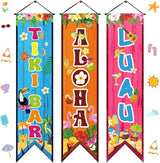 3 Pcs Hawaiian Banners Aloha Luau Porch Sign Tiki Bar Hanging Flag